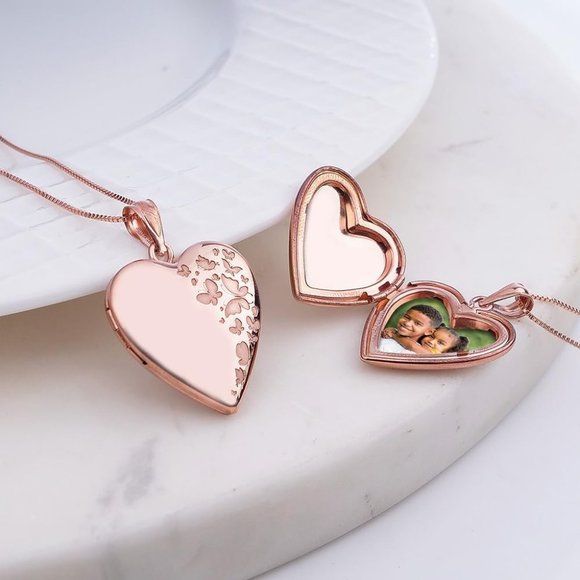 18'' Chain Women "Butterflies" Photo Locket Custom Necklace - Picture 4 of 9